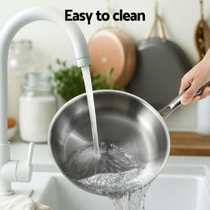 Stainless Steel Frypan Set 2pc | Uncoated | 25cm + 30cm | Silver