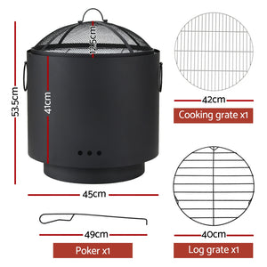 Grillz Fire Pit | Portable Deep Bowl | Outdoor BBQ Fireplace