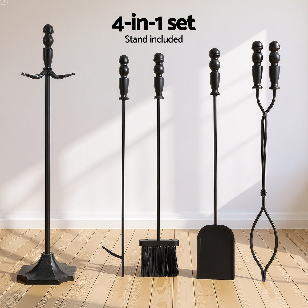 Fireplace Tool Set - Poker + Brush + Shovel + Tongs