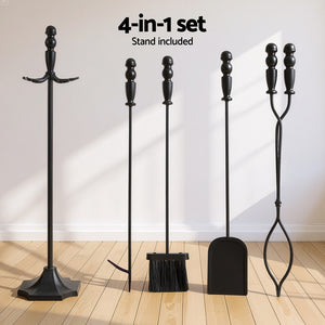 Fireplace Tool Set - Poker + Brush + Shovel + Tongs