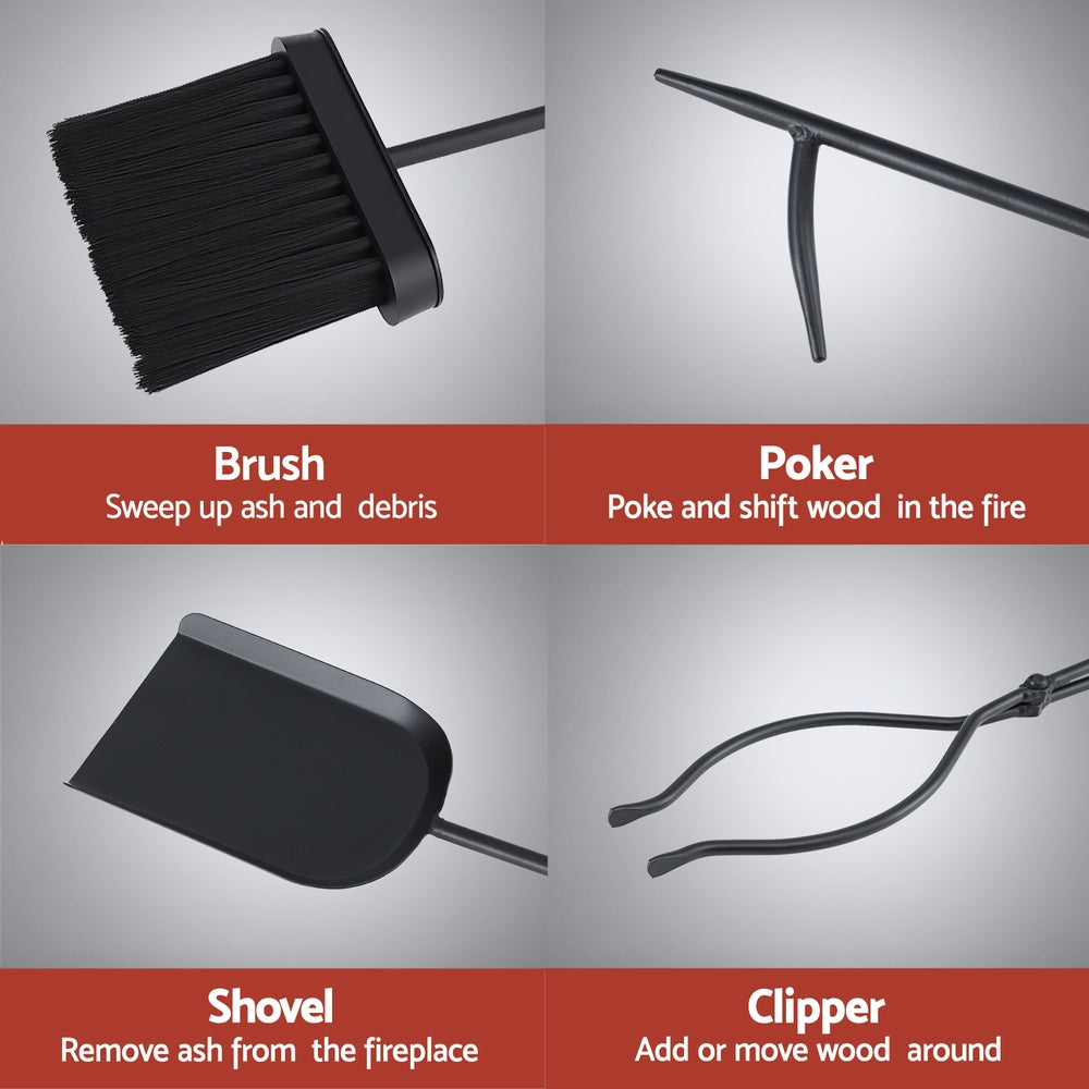 Fireplace Tool Set - Poker + Brush + Shovel + Tongs