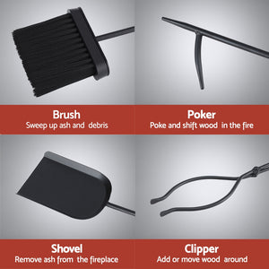 Fireplace Tool Set - Poker + Brush + Shovel + Tongs