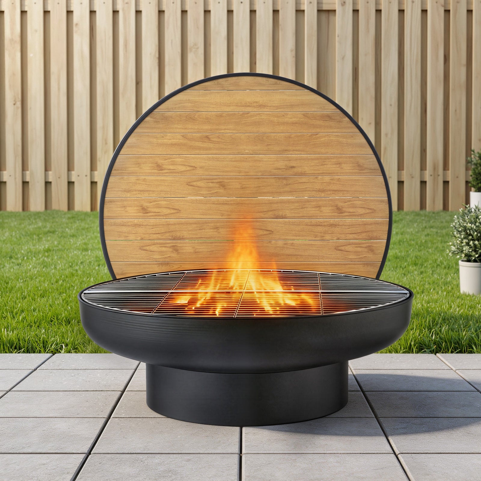Fire Pit Table | Wood Burning BBQ Grill with Lid & Deep Bowl