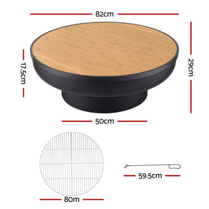 Grillz Fire Pit Table with Lid Deep Fire Bowl Wood Burning BBQ Grill for Backyard Camping Patio Picnic