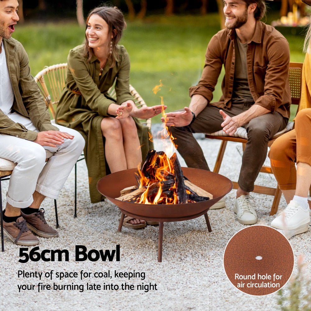 Grillz Fire Pit | 56cm Rustic Iron Bowl | Outdoor Use