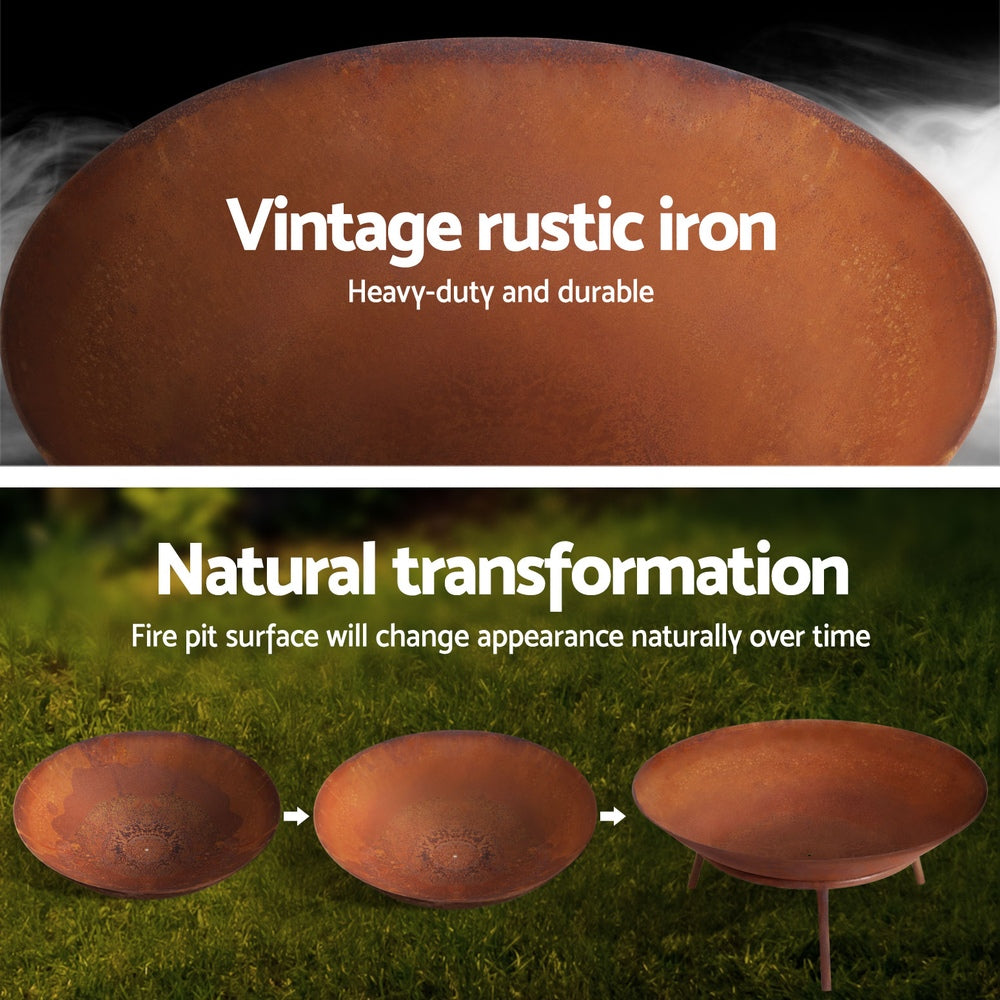 Grillz Fire Pit | 56cm Rustic Iron Bowl | Outdoor Use