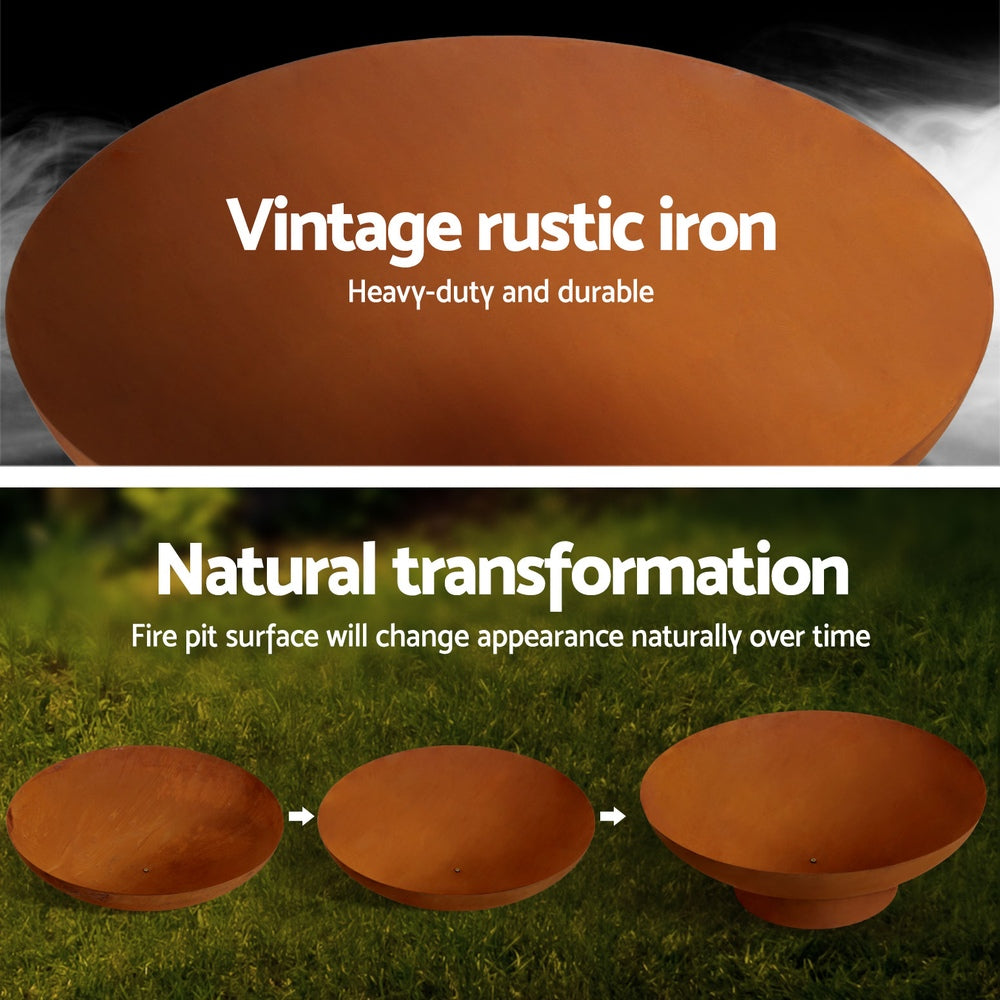 Grillz Fire Pit | 80cm Iron Bowl | Outdoor Patio Fireplace