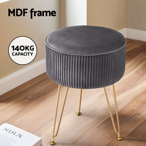 Ottoman Foot Stool | Vanity | Velvet | Round | Grey