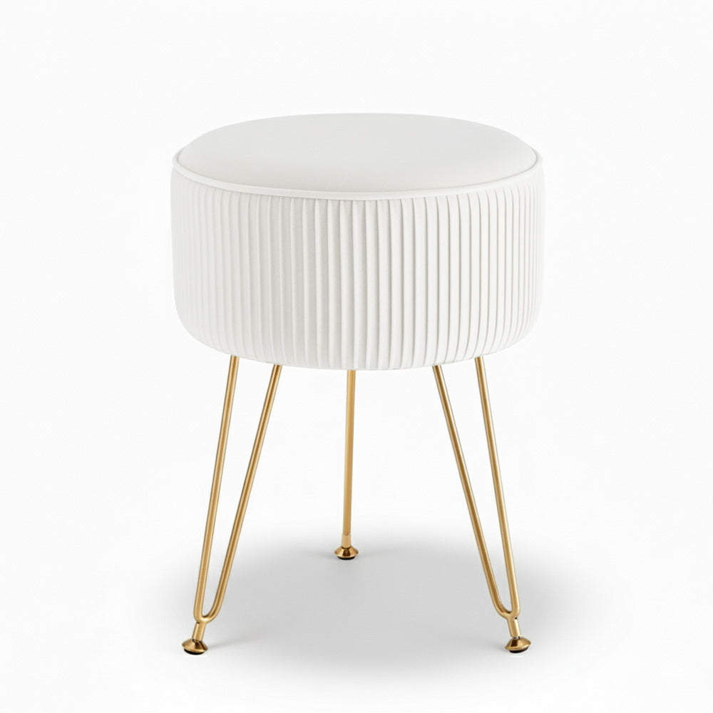 Round Velvet Ottoman | Foot Stool Vanity Pouffe | White