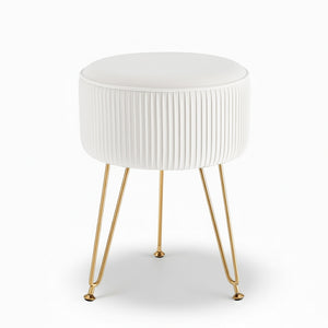 Round Velvet Ottoman | Foot Stool Vanity Pouffe | White