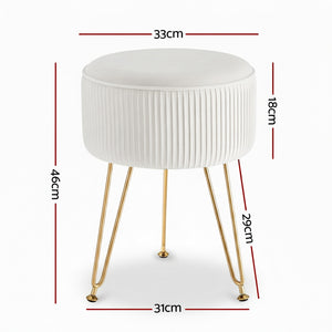 Round Velvet Ottoman | Foot Stool Vanity Pouffe | White