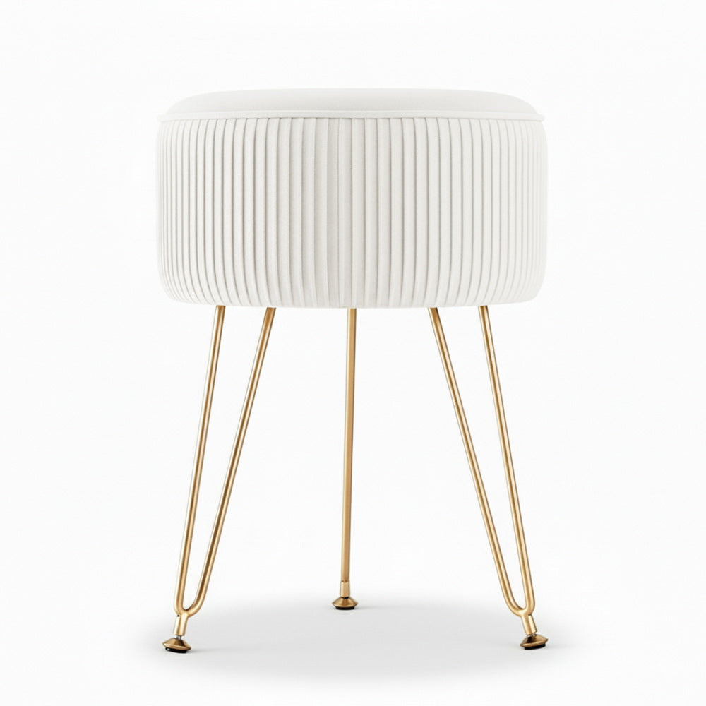 Round Velvet Ottoman | Foot Stool Vanity Pouffe | White