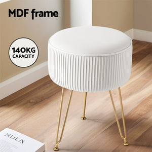 Round Velvet Ottoman | Foot Stool Vanity Pouffe | White