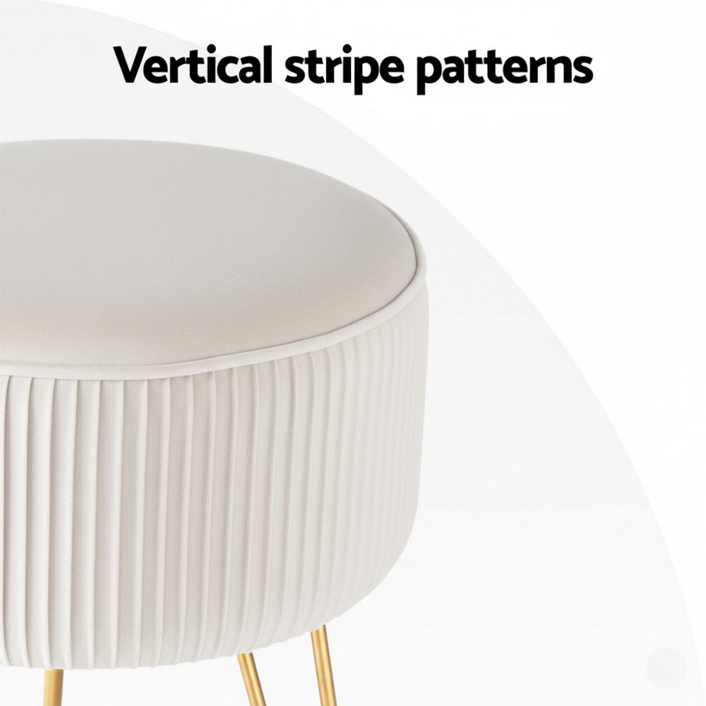 Round Velvet Ottoman | Foot Stool Vanity Pouffe | White