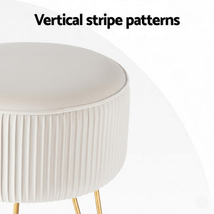 Round Velvet Ottoman | Foot Stool Vanity Pouffe | White