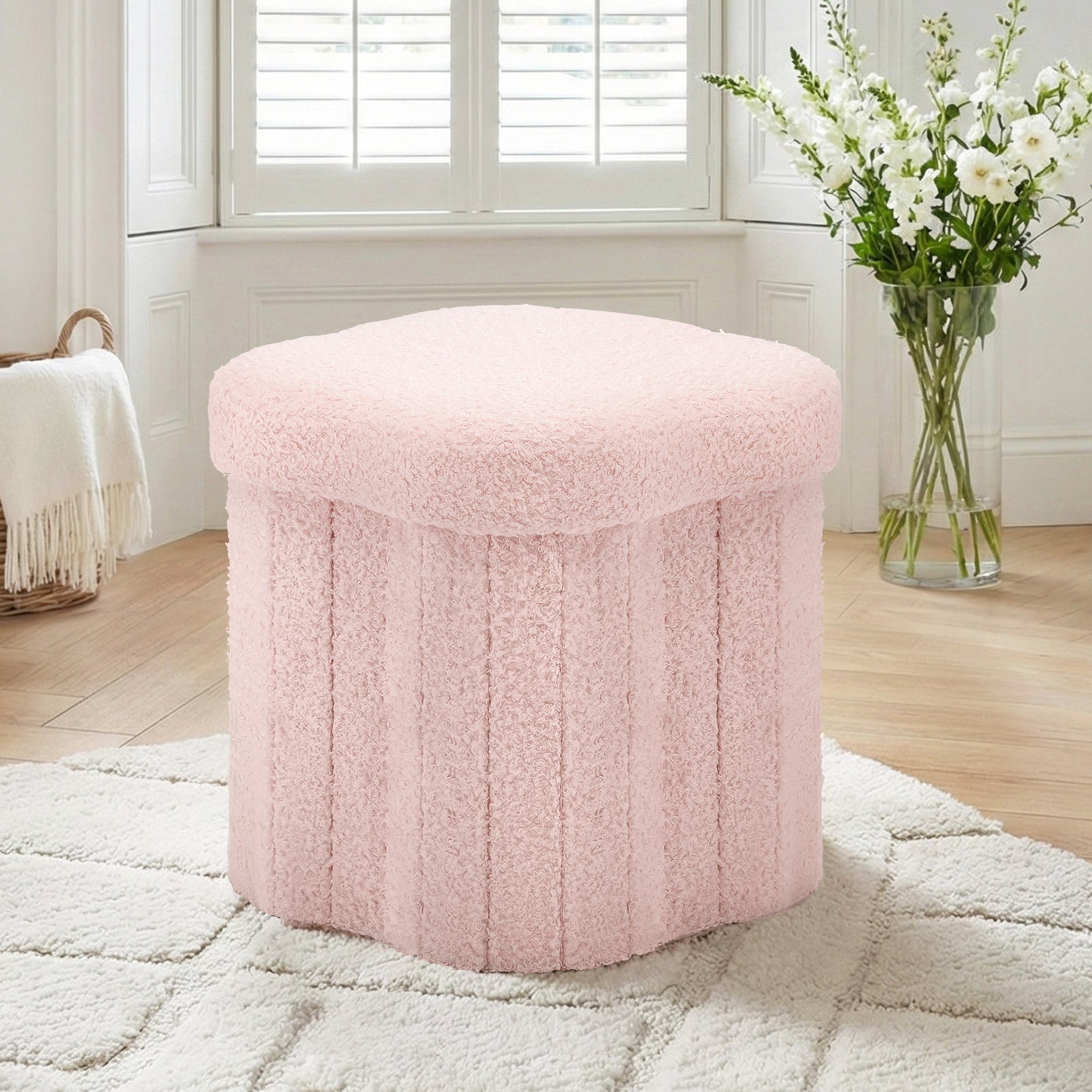 Storage Ottoman Foot Stool | Foldable Design | Pink