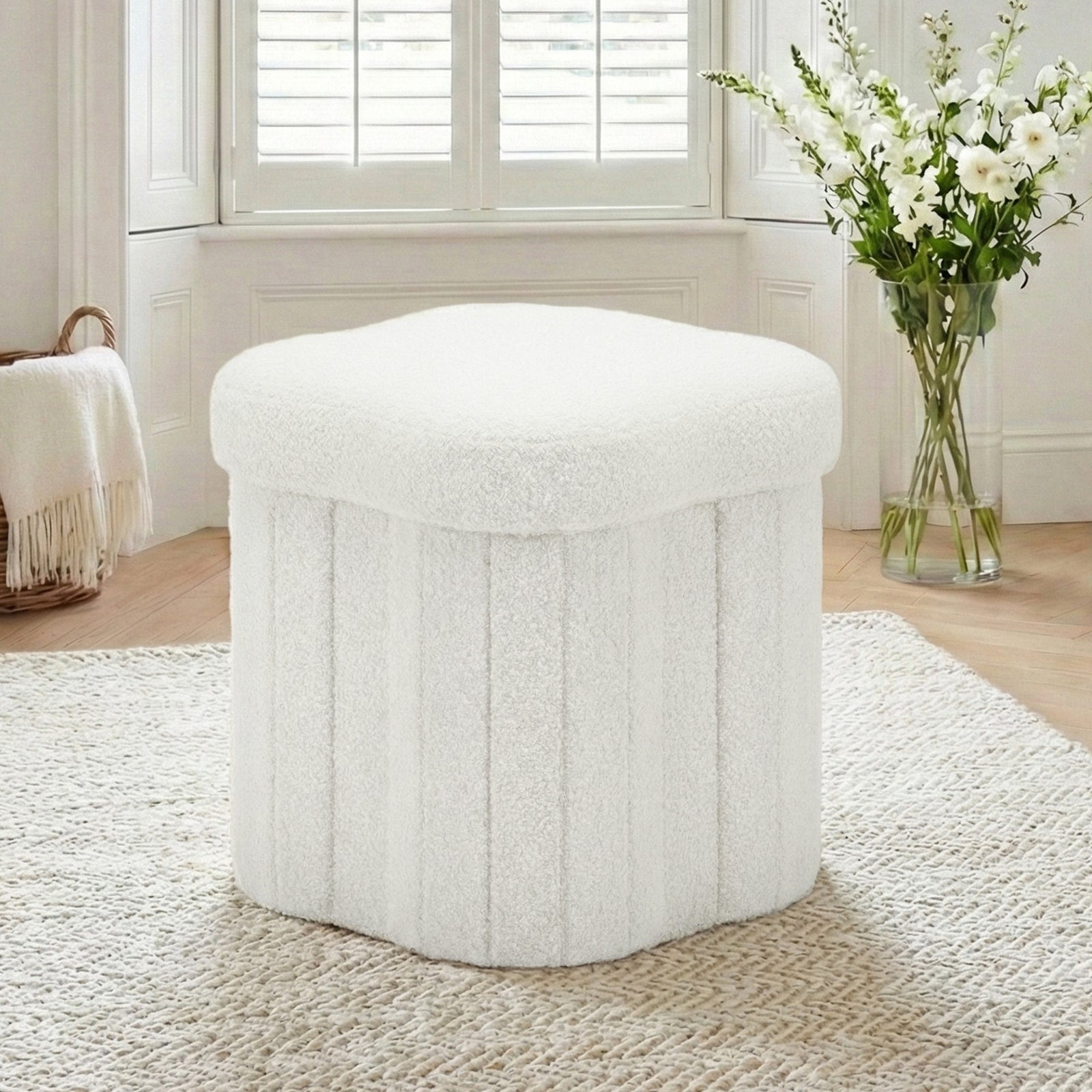 Storage Ottoman Foot Stool | Foldable Design | White