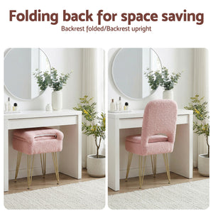 Artiss Storage Ottoman Vanity Stool Foot Stool Folding Back Pink