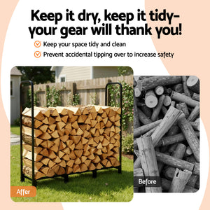 Firewood Rack | 120cm | Log Storage Stand + Tools | Black