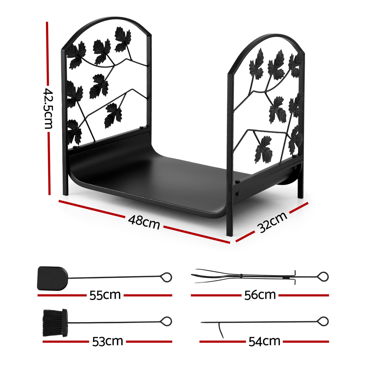 Firewood Rack | 48cm | Compact Log Storage Stand | Black