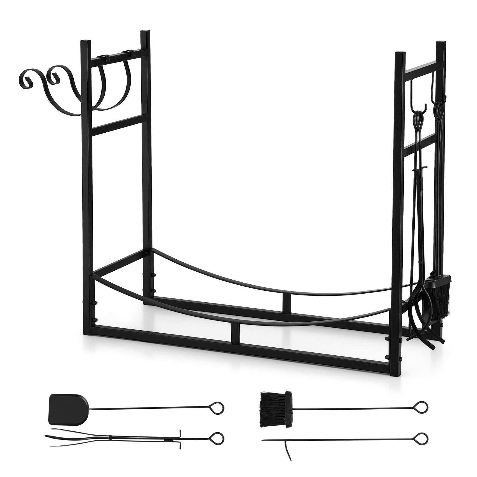 Firewood Rack | 84cm | Indoor Outdoor Log Storage Stand | Black
