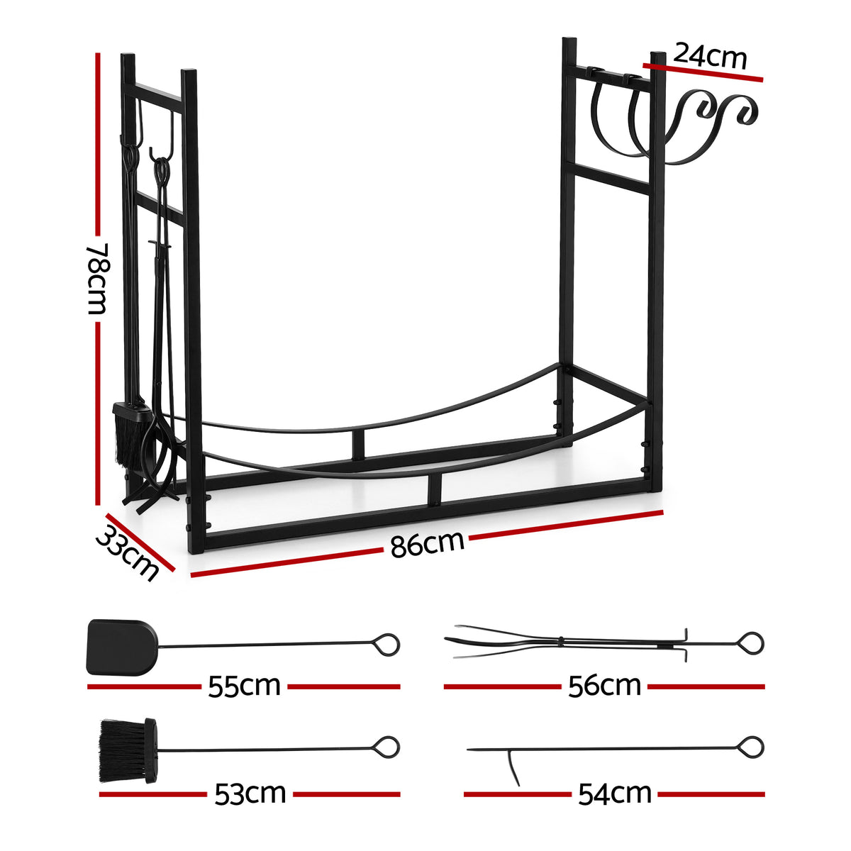 Firewood Rack | 84cm | Indoor Outdoor Log Storage Stand | Black