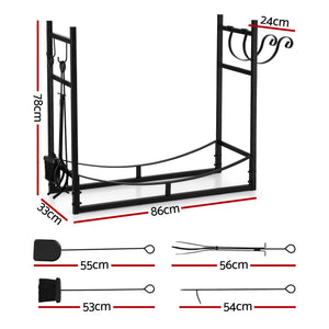 Firewood Rack | 84cm | Indoor Outdoor Log Storage Stand | Black
