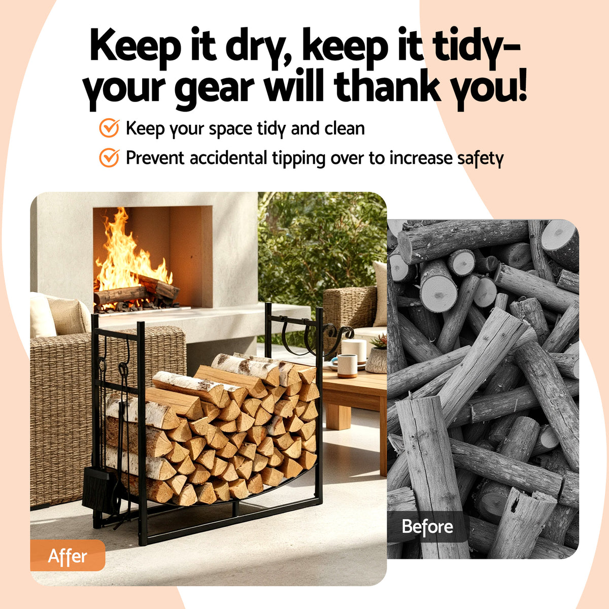 Firewood Rack | 84cm | Indoor Outdoor Log Storage Stand | Black