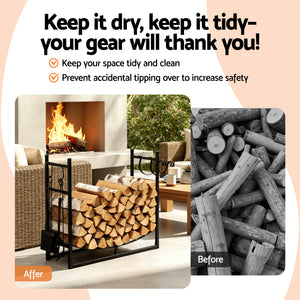 Firewood Rack | 84cm | Indoor Outdoor Log Storage Stand | Black