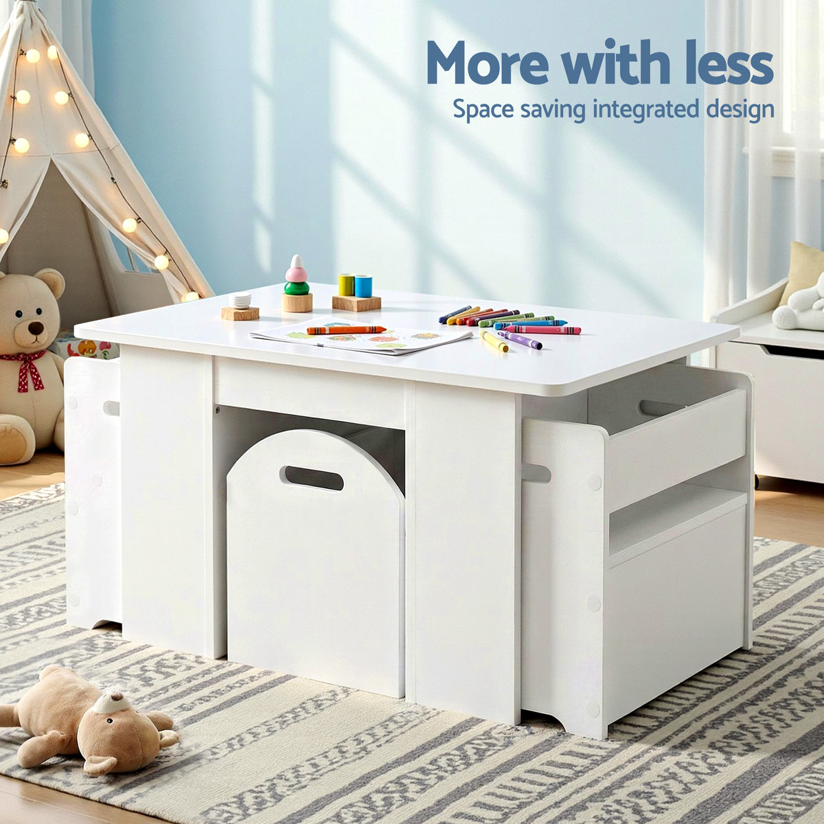 Kids Table & Chairs Set 3pc | Activity Desk | Toy Storage