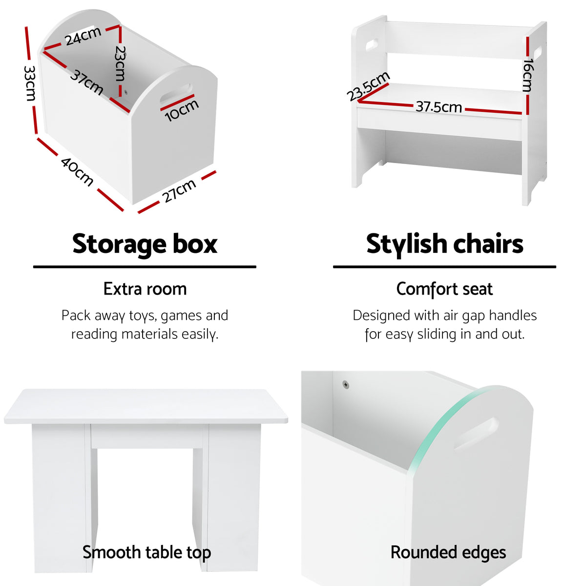 Kids Table & Chairs Set 3pc | Activity Desk | Toy Storage