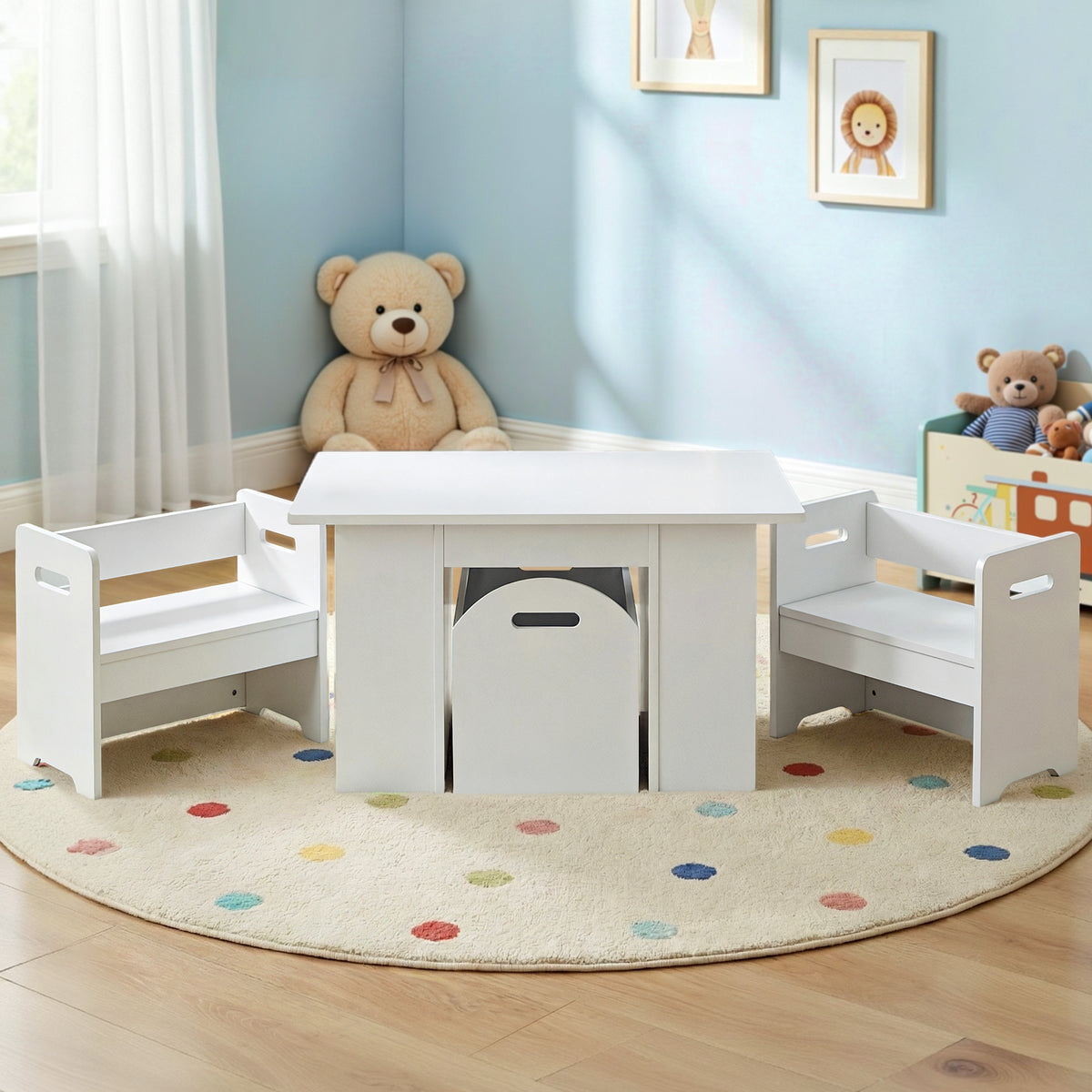 Kids Table & Chairs Set 3pc | Activity Desk | Toy Storage