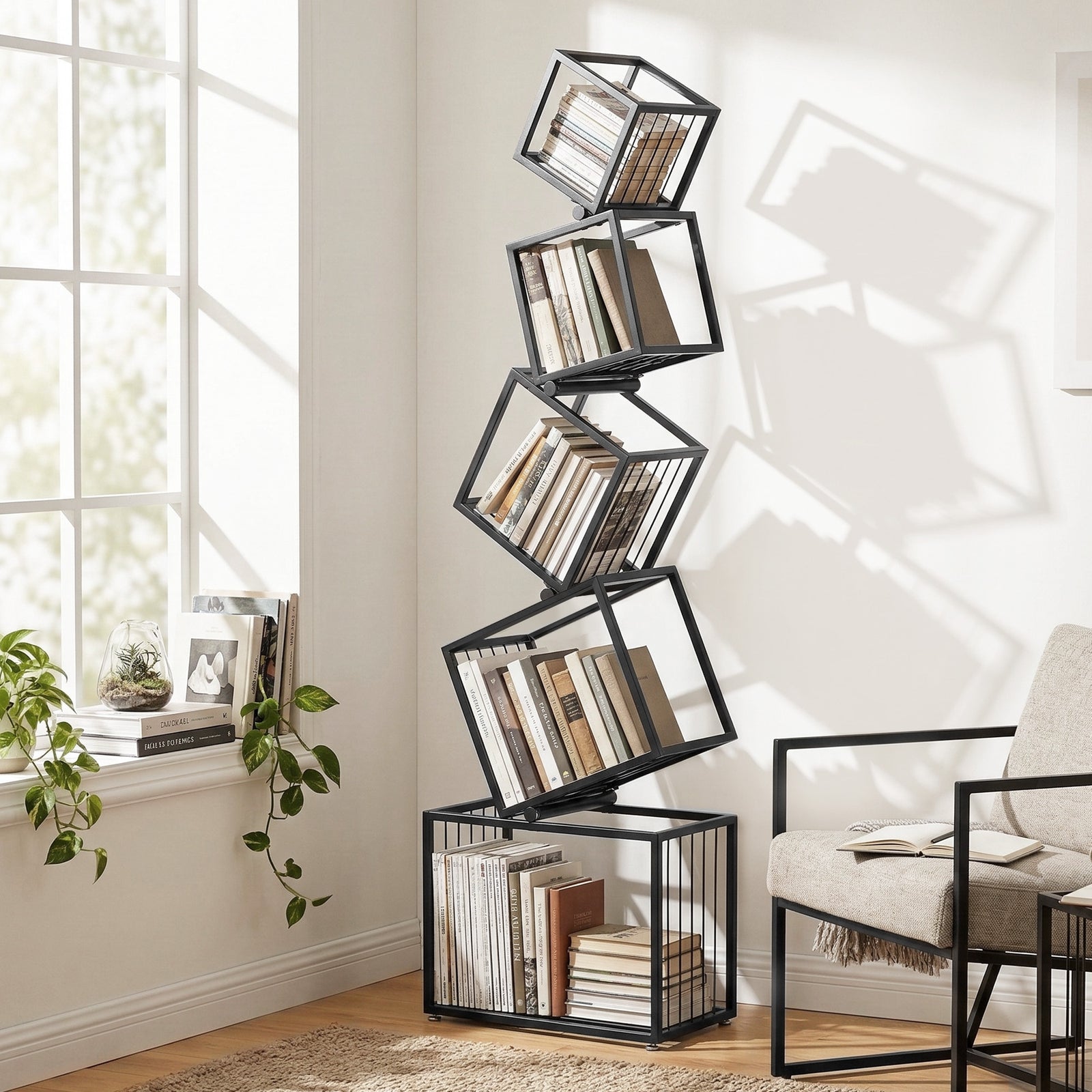 Geometric Bookshelf | 5-Tier Metal Display Shelf | Black