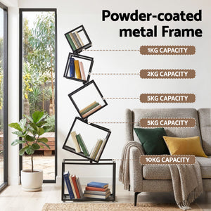 Artiss 5-Tier Bookshelf Metal Geometric Display Shelf Storage Organizer Black