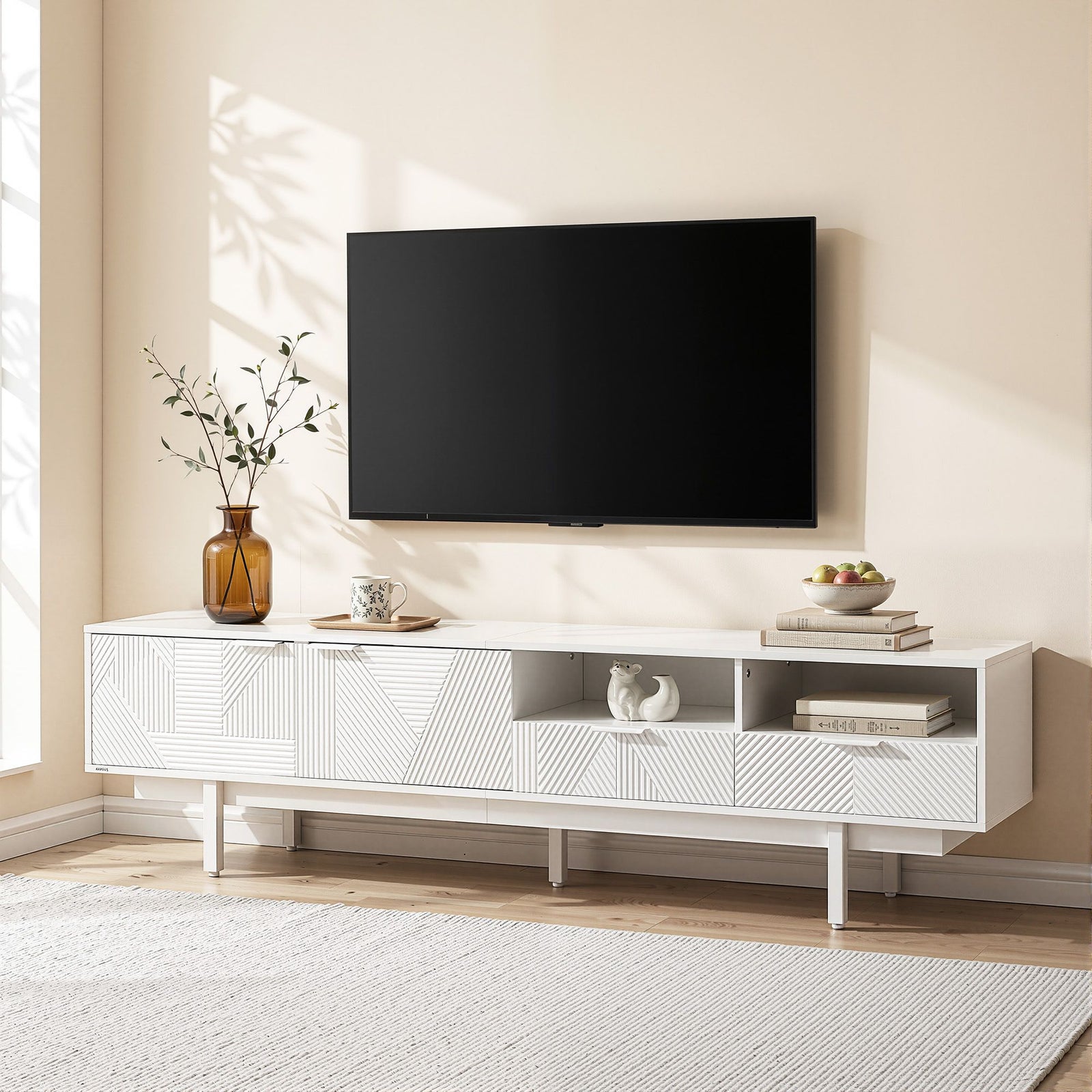 TV Entertainment Unit | 200cm Storage Cabinet with Drawer | White
