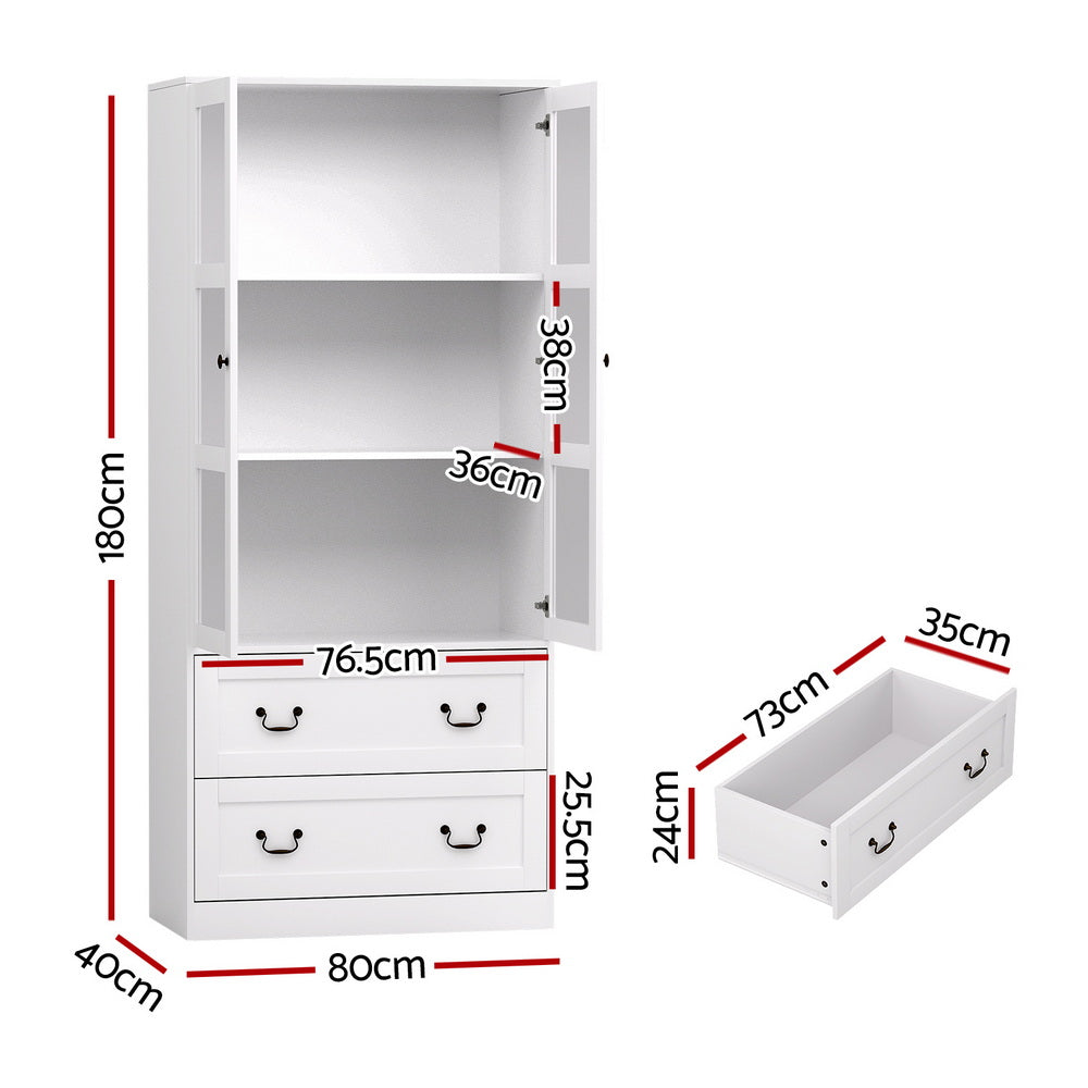 Buffet Sideboard Hutch | 180cm | Kitchen Storage Cabinet | Drawers + Doors | White