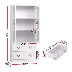 Buffet Sideboard Hutch | 180cm | Kitchen Storage Cabinet | Drawers + Doors | White