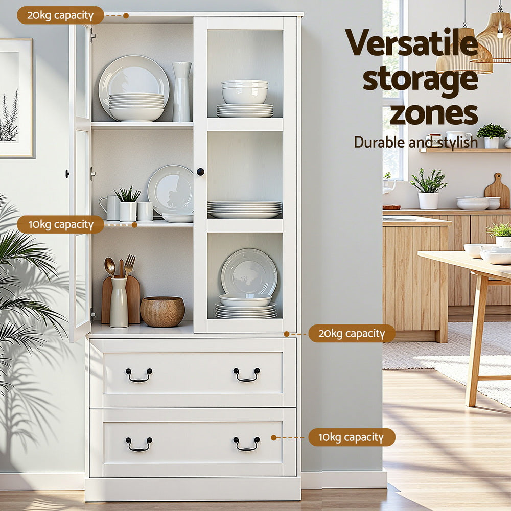 Buffet Sideboard Hutch | 180cm | Kitchen Storage Cabinet | Drawers + Doors | White