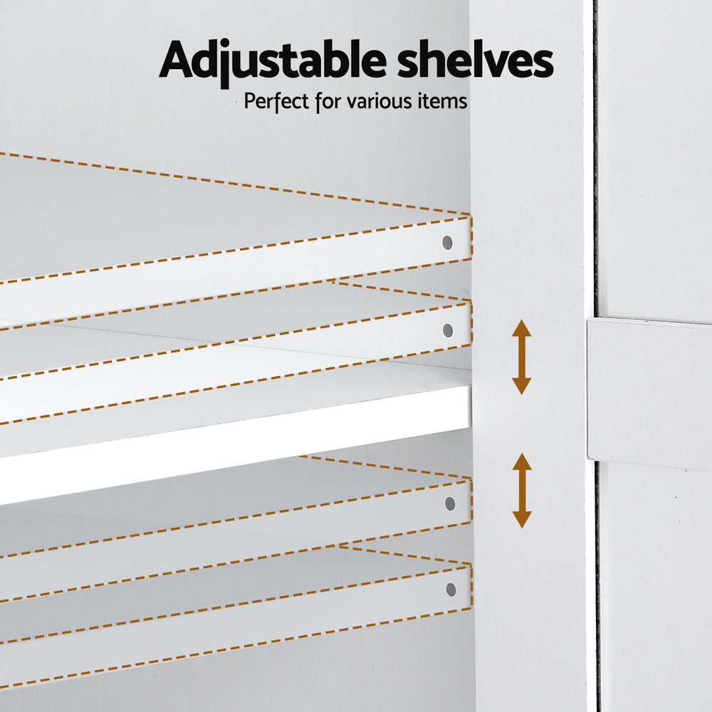 Buffet Sideboard Hutch | 180cm | Kitchen Storage Cabinet | Drawers + Doors | White