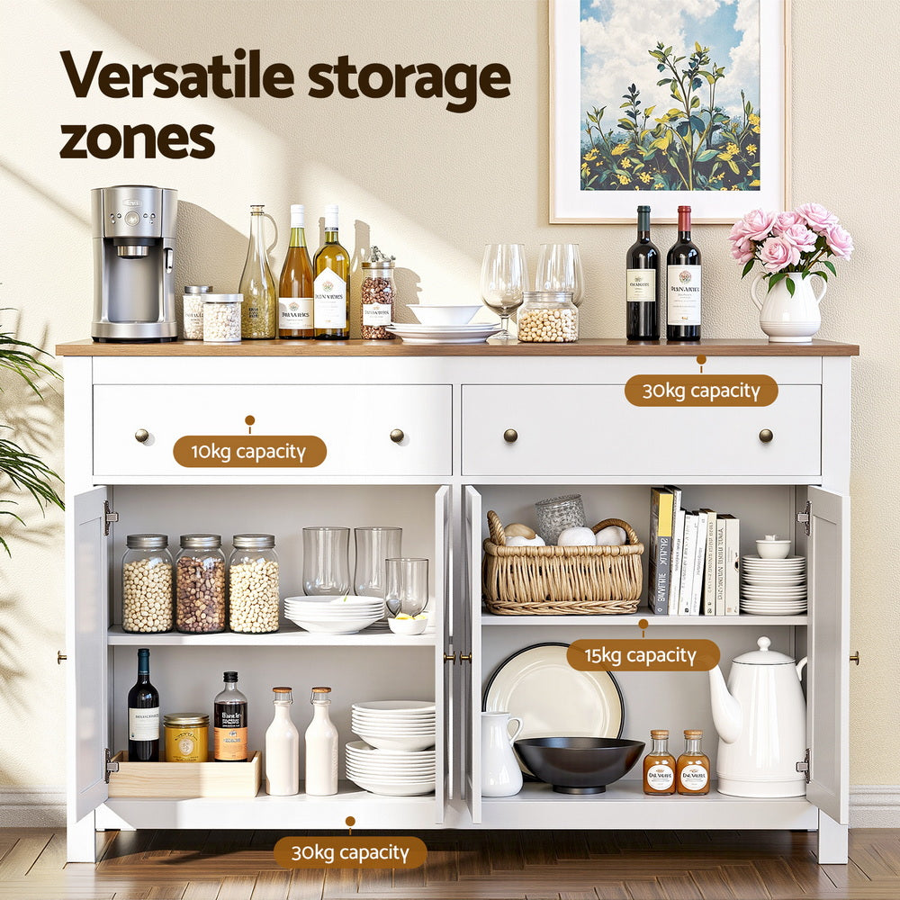 Kitchen Buffet Sideboard | 140cm | Storage Cabinet | 2 Drawers | White