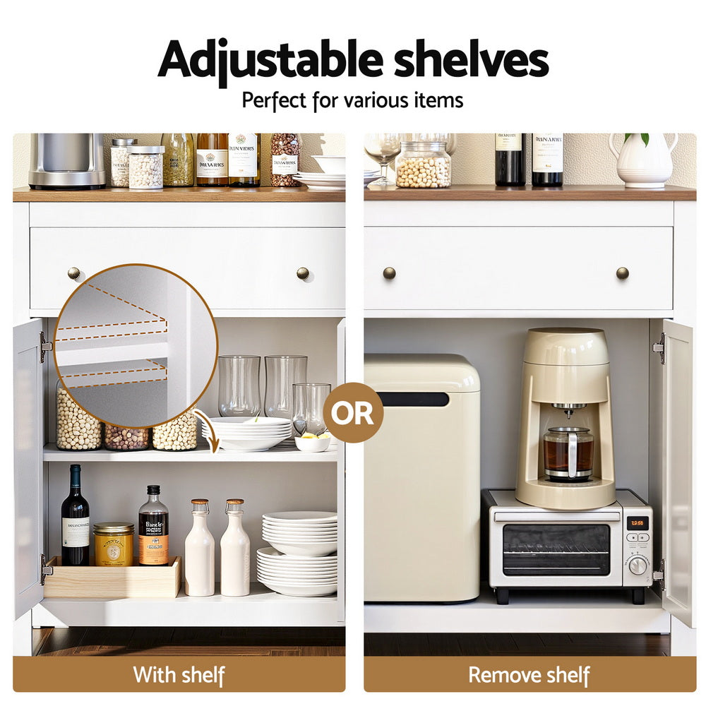 Kitchen Buffet Sideboard | 140cm | Storage Cabinet | 2 Drawers | White