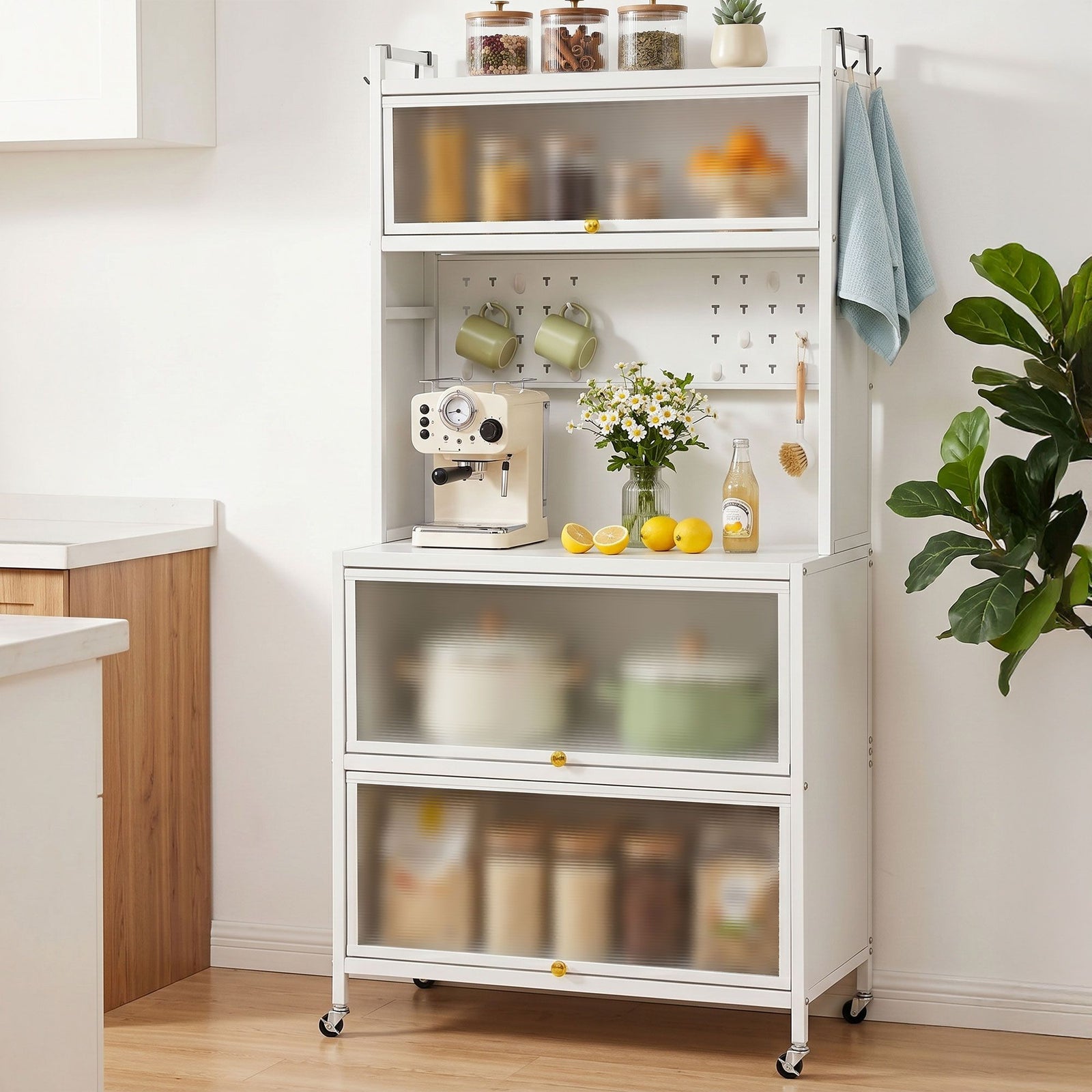 Kitchen Storage Cabinet | Pegboard Sideboard Shelves | 80 x 164cm