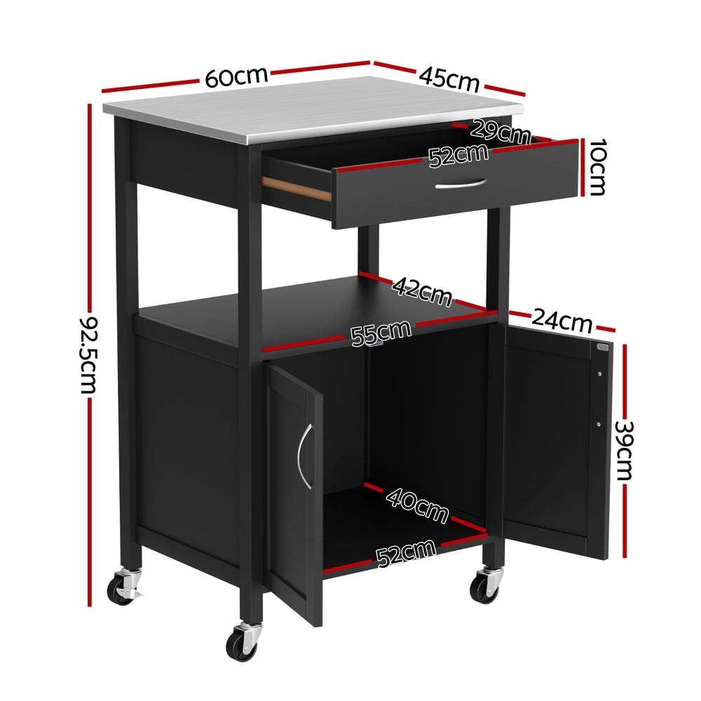 Kitchen Island Trolley | 60cm | Rolling Serving Cart | Drawer + Cupboard