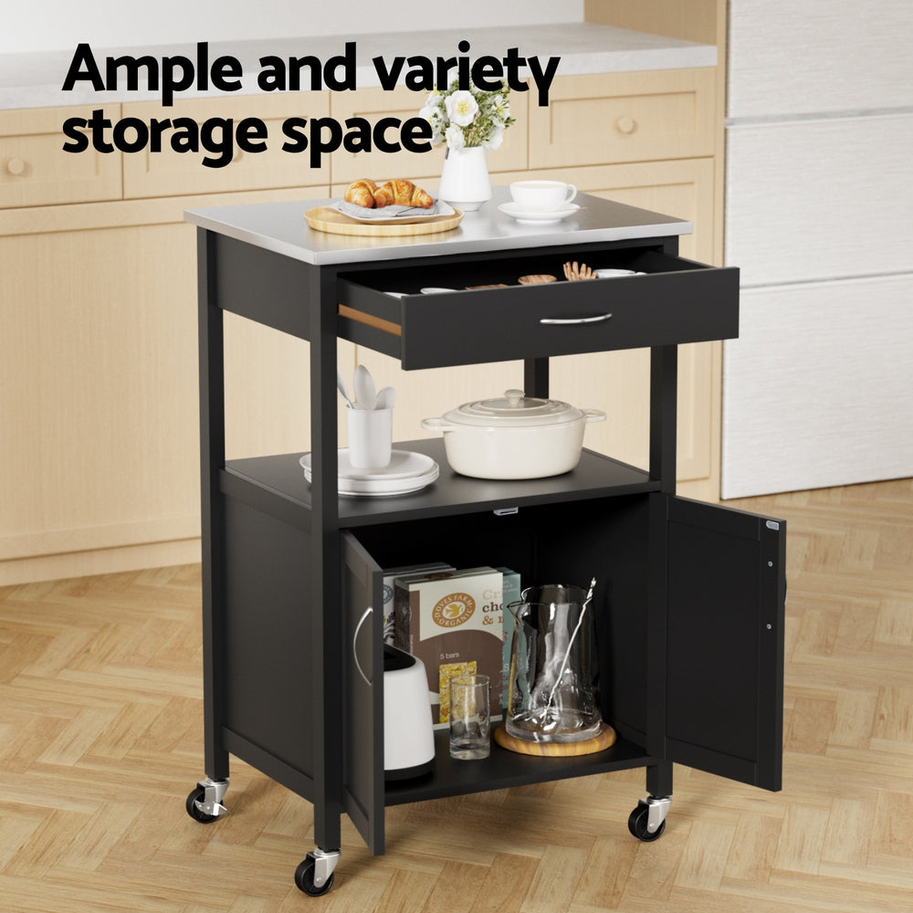 Kitchen Island Trolley | 60cm | Rolling Serving Cart | Drawer + Cupboard