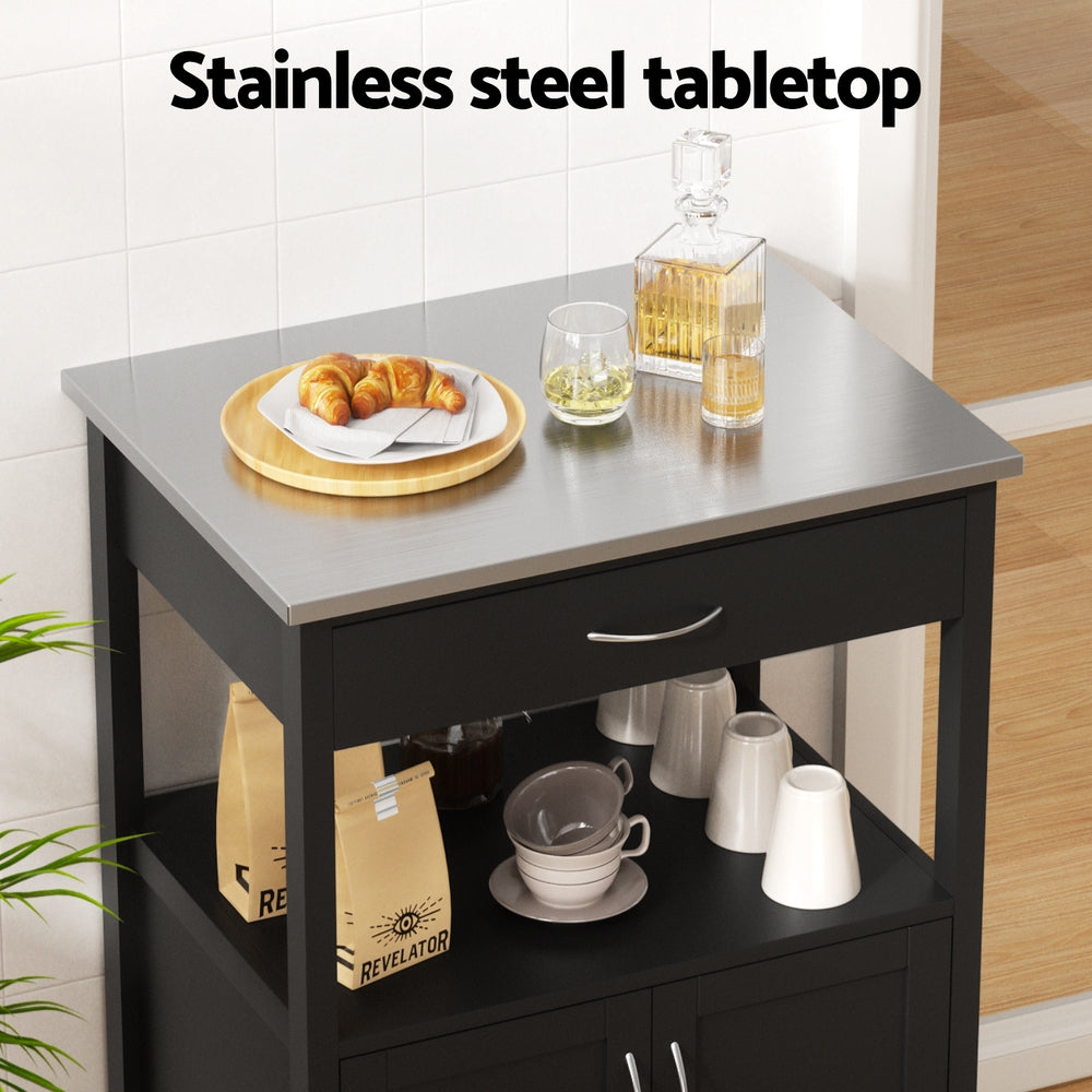 Kitchen Island Trolley | 60cm | Rolling Serving Cart | Drawer + Cupboard