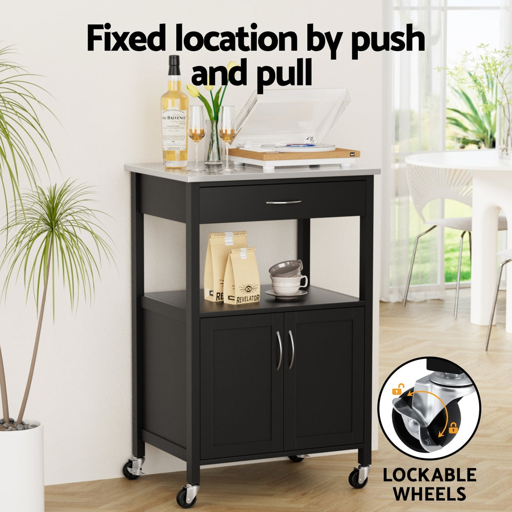 Kitchen Island Trolley | 60cm | Rolling Serving Cart | Drawer + Cupboard