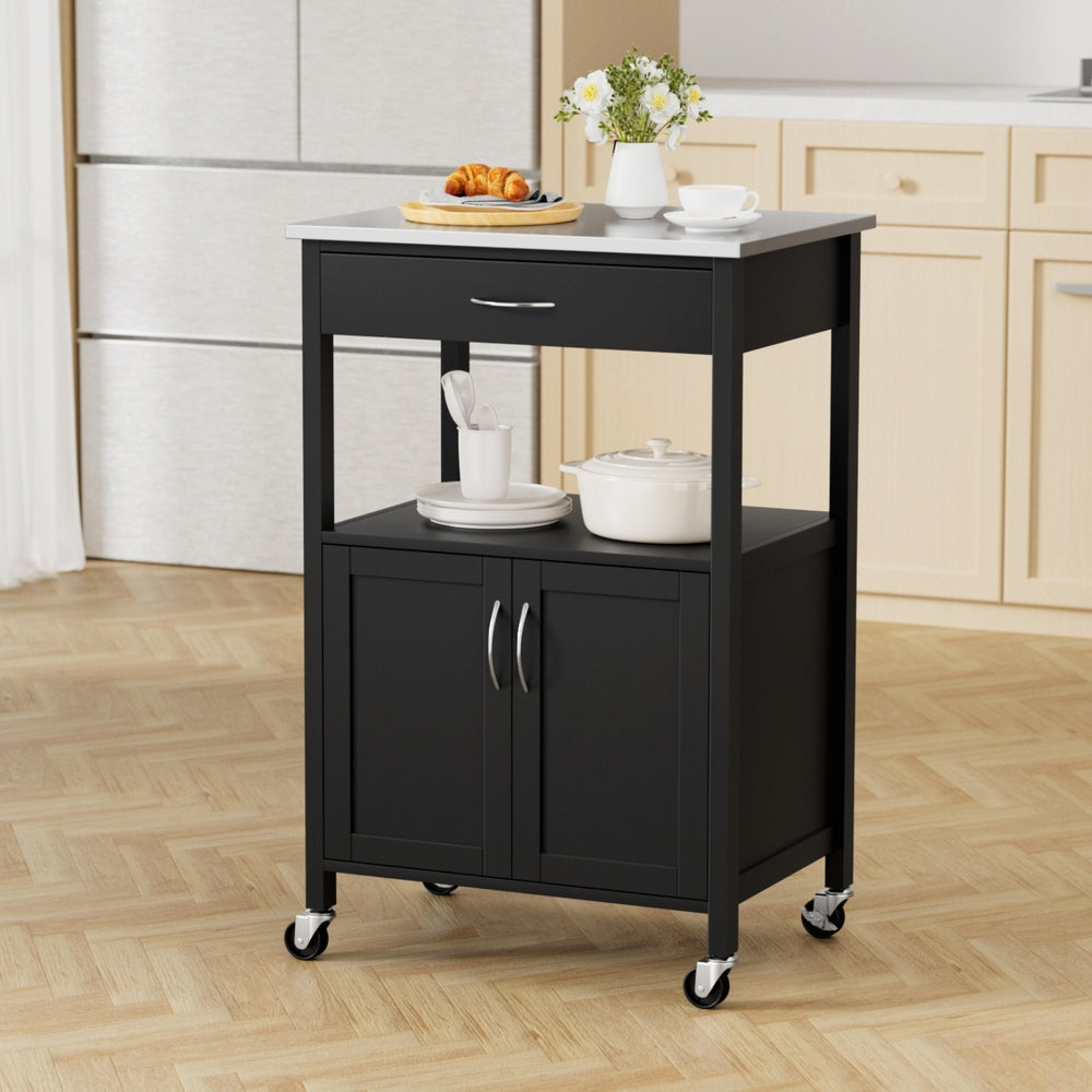 Kitchen Island Trolley | 60cm | Rolling Serving Cart | Drawer + Cupboard