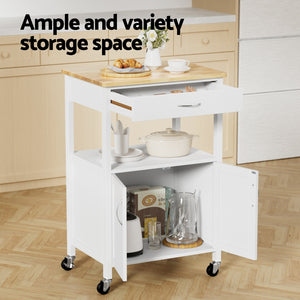 Rolling Kitchen Storage Cart | 60cm | Island Trolley with Drawer & Cabinet