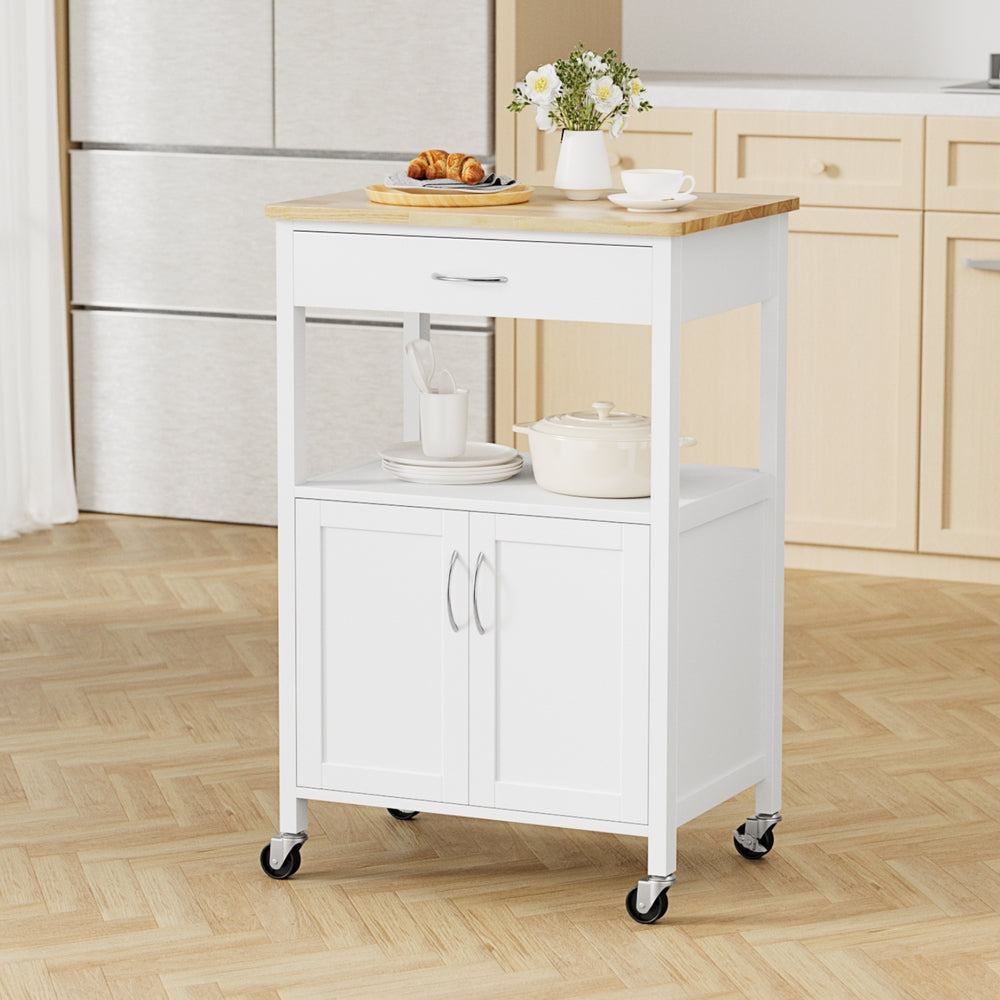 Rolling Kitchen Storage Cart | 60cm | Island Trolley with Drawer & Cabinet