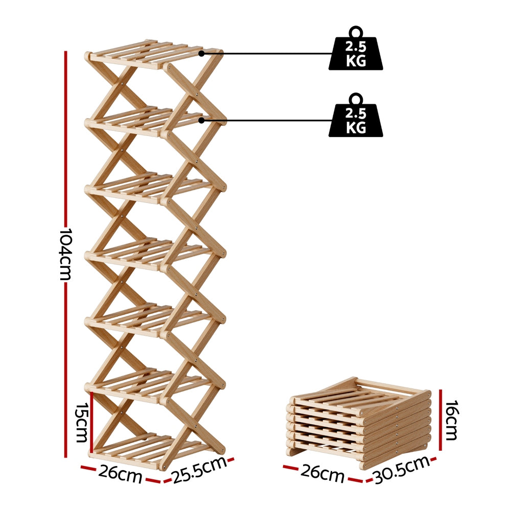 Shoe Rack | 7 Tier | Bamboo | Foldable Entryway Organiser